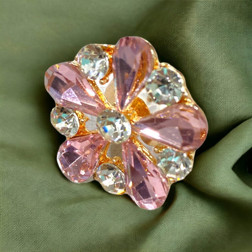 Flower Design Pink Colour Crystal Ring Free Size-Kalash Cards