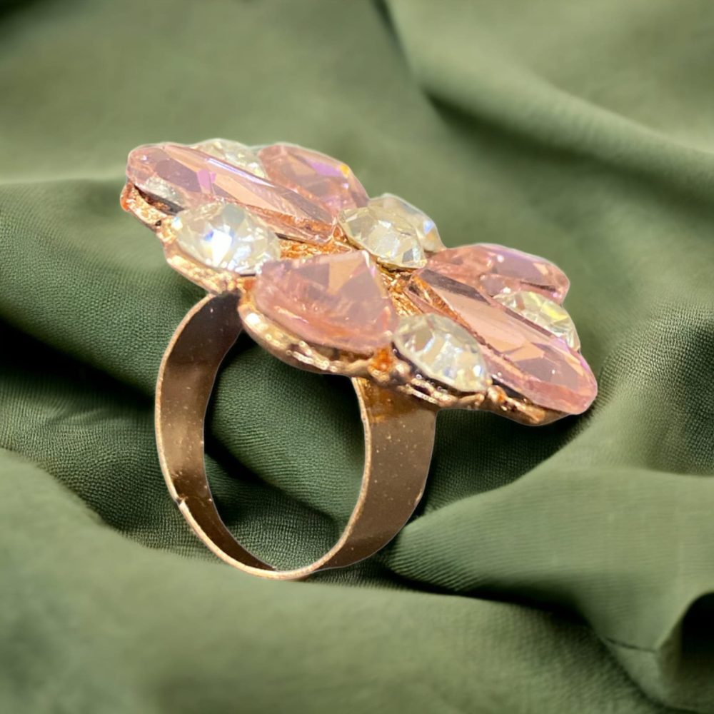 Flower Design Pink Colour Crystal Ring Free Size-Kalash Cards