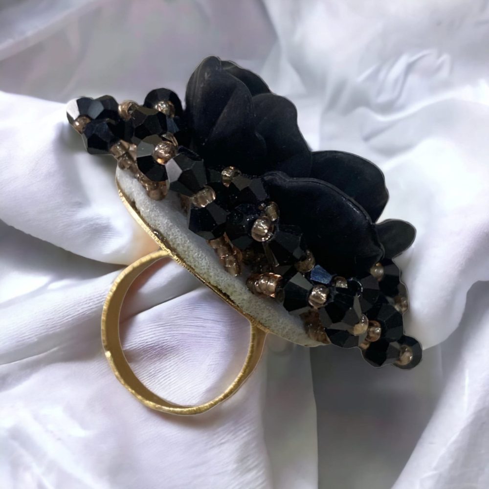 Black Tourmaline Crystal Prong Set Ring | Starborn Creations