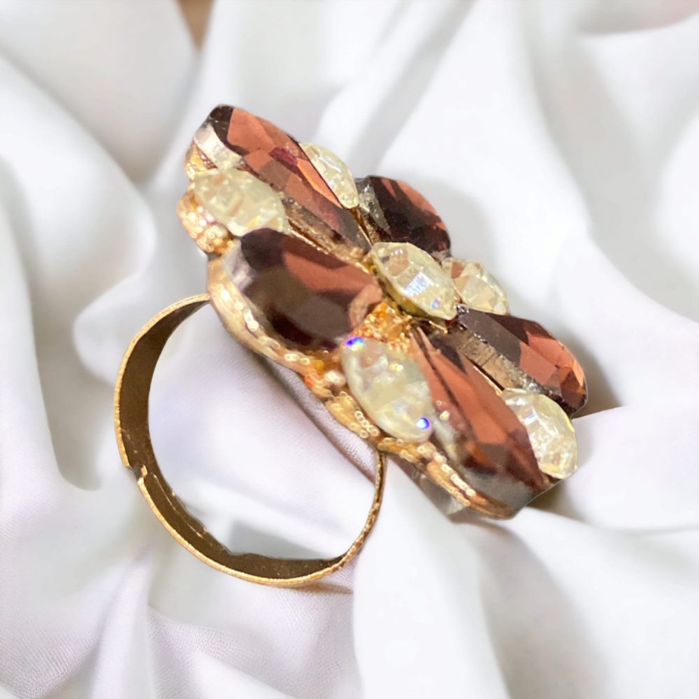 Flower Design Brown/Bronze Colour Crystal Ring Free Size-Kalash Cards