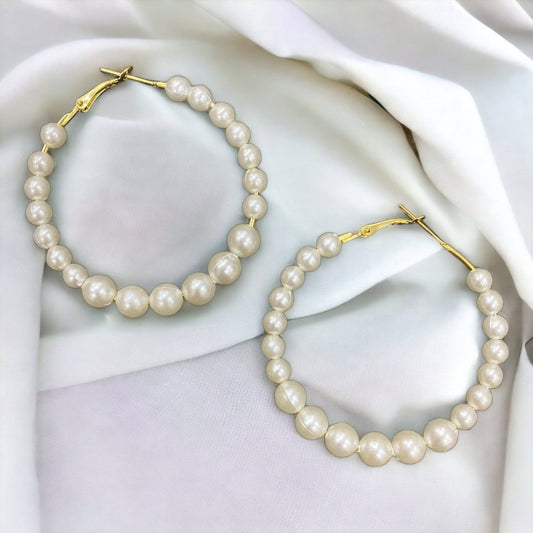 Pearl Hoop Earrings White Colour-Kalash Cards