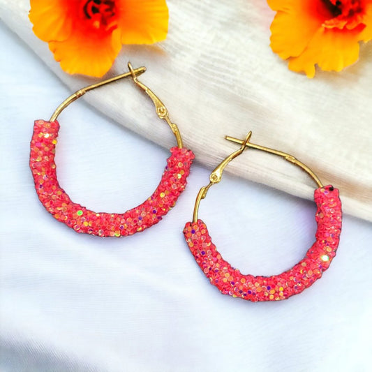 Funky Glitter Hoop Earrings Red Color-Kalash Cards