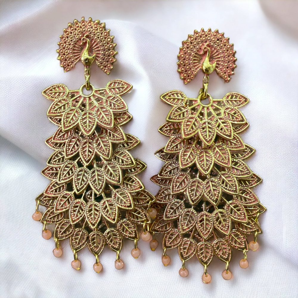 Beautiful Peacock Shaped Pink Gold Plated Casual Earrings-Kalash Cards