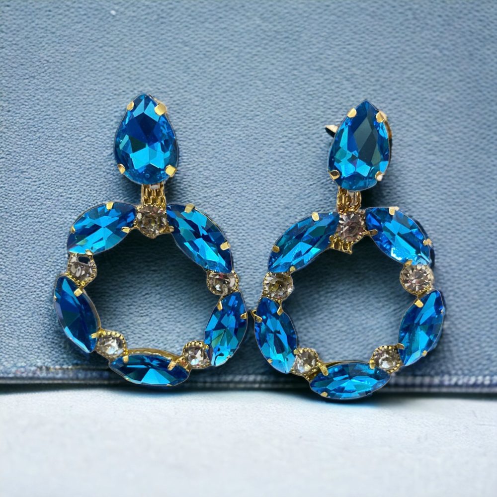 Beautiful Crystal Hoop Earrings Blue Colour-Kalash Cards