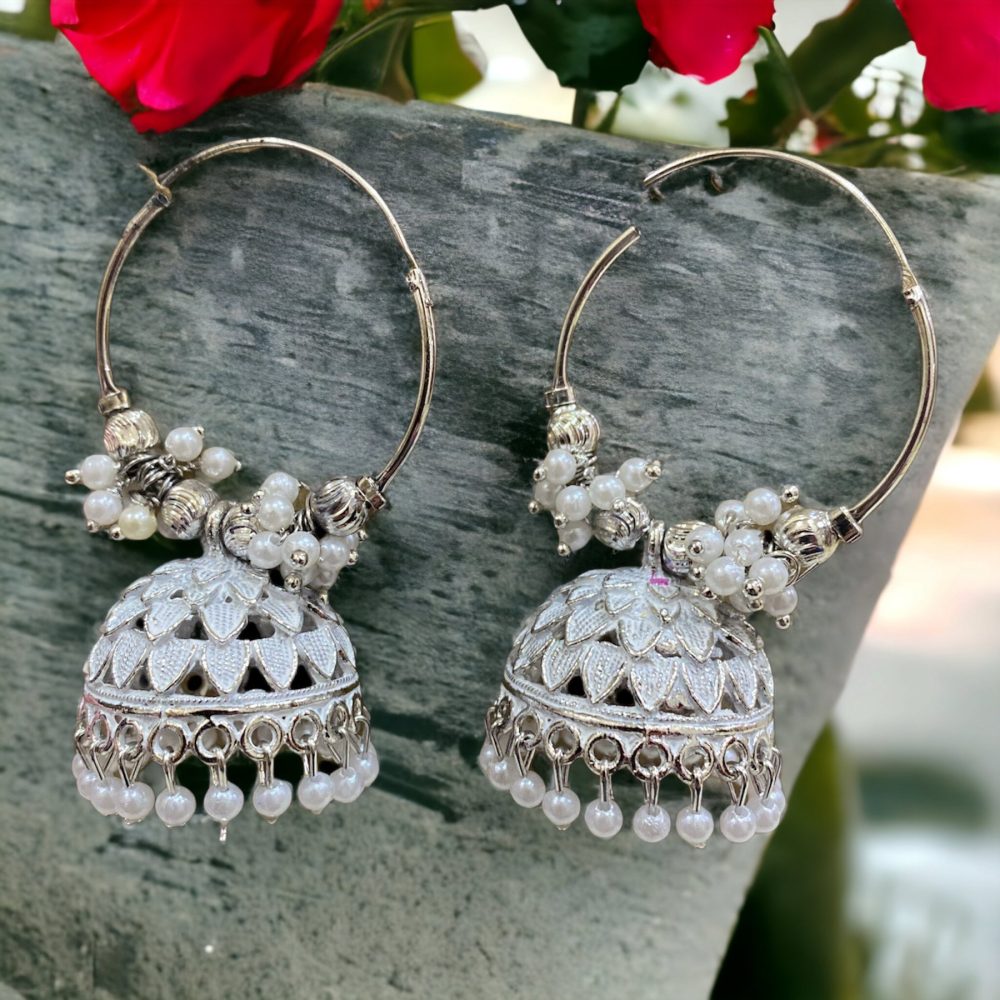 Silver hoop on sale jhumka earrings