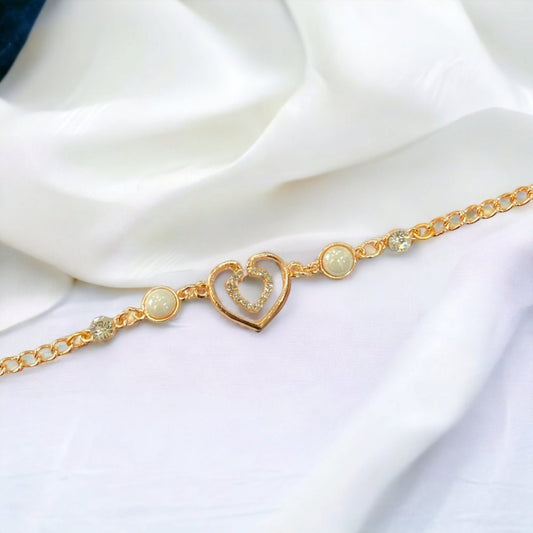 Heart Design Alloy and Pearl Chain Rose Gold Bracelet-Kalash Cards