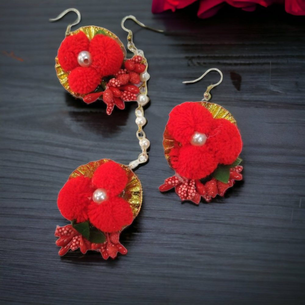 Red Colour Flower Jewellery Set-Kalash Cards