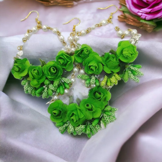 Green Colour Flower Jewellery Set-Kalash Cards