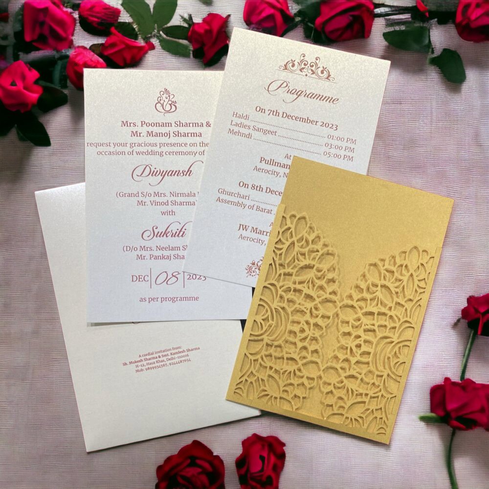 KL8013-3 Laser Cut Paper Wedding Card - Kalash Cards