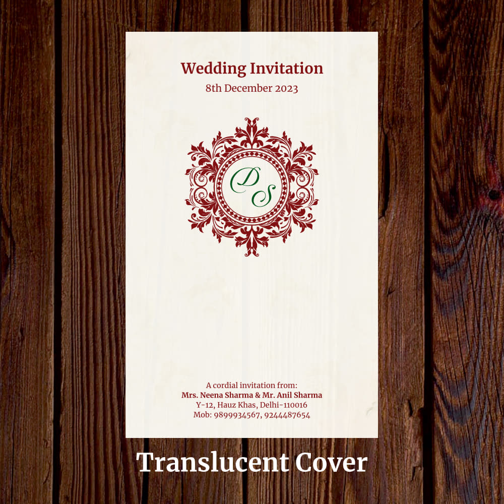 KL2117 Translucent Cover Luxury Wedding Card - Kalash Cards