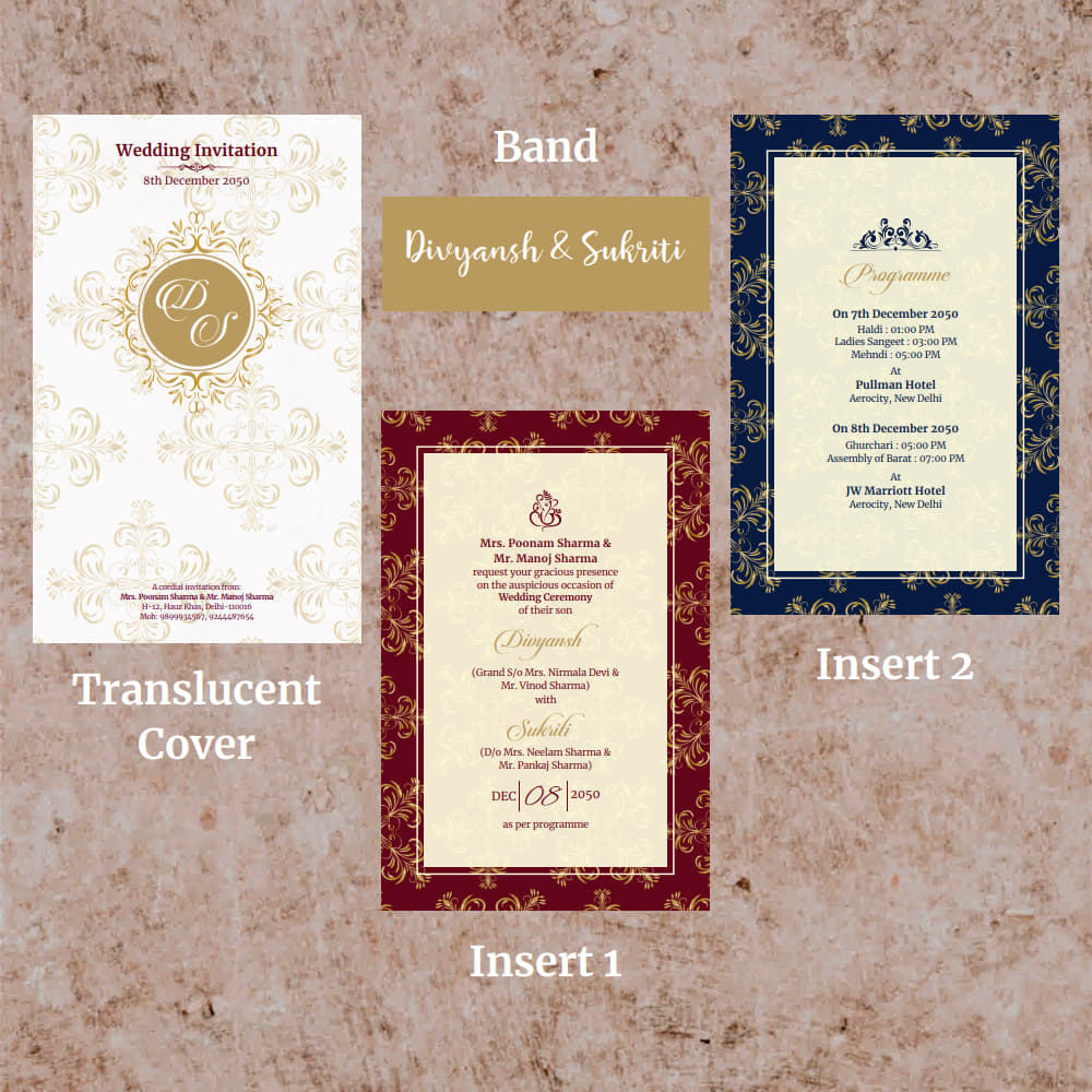 KL2046 Translucent Cover Luxury Wedding Card - Kalash Cards