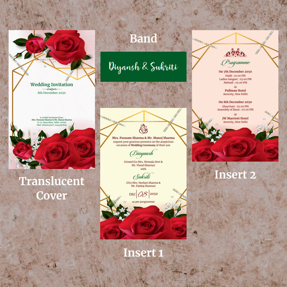 KL2047 Translucent Cover Luxury Wedding Card - Kalash Cards
