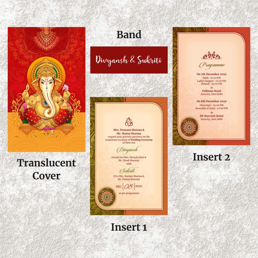 KL2077 Translucent Cover Luxury Wedding Card - Kalash Cards