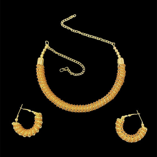 Golden Yellow Colour Necklace Set For Girls with Earrings-Kalash Cards