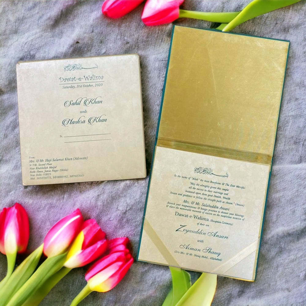 KL9015 Velvet Fabric Thick Luxury Wedding Card with 2 Inserts & Envelope - Kalash Cards