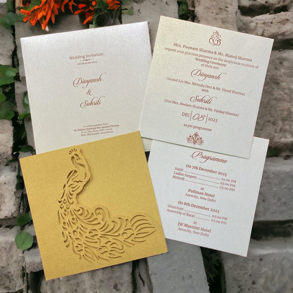 KL8001-3 Laser Cut Paper Wedding Card - Kalash Cards