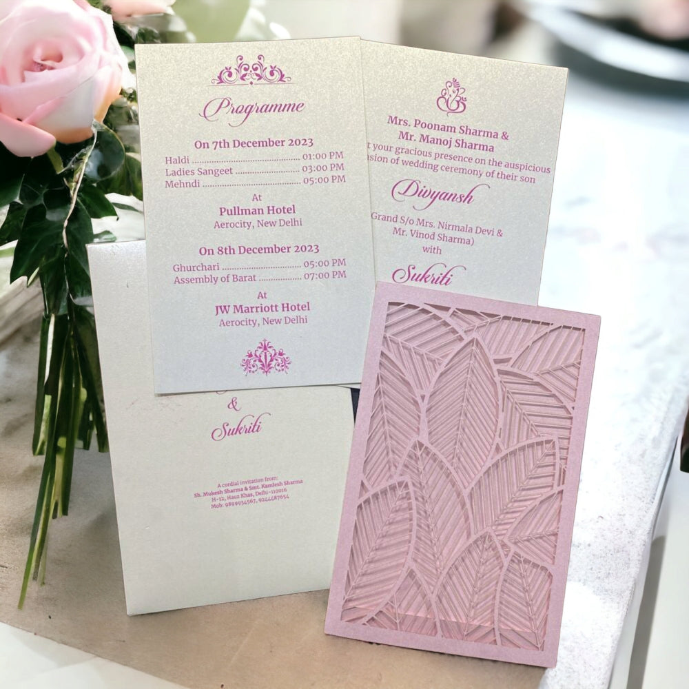 KL8007-4 Laser Cut Paper Wedding Card - Kalash Cards