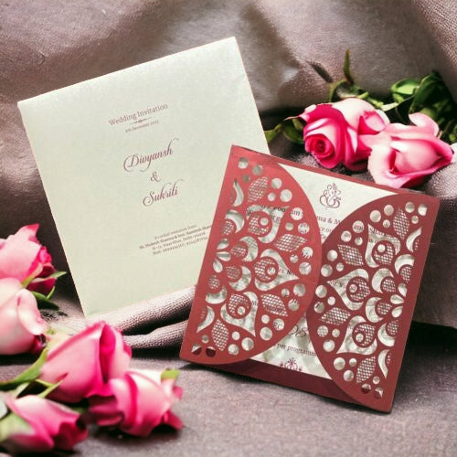 KL8010-1 Laser Cut Paper Wedding Card - Kalash Cards