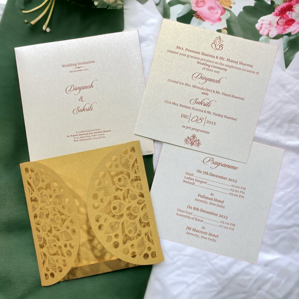 KL8010-3 Laser Cut Paper Wedding Card - Kalash Cards