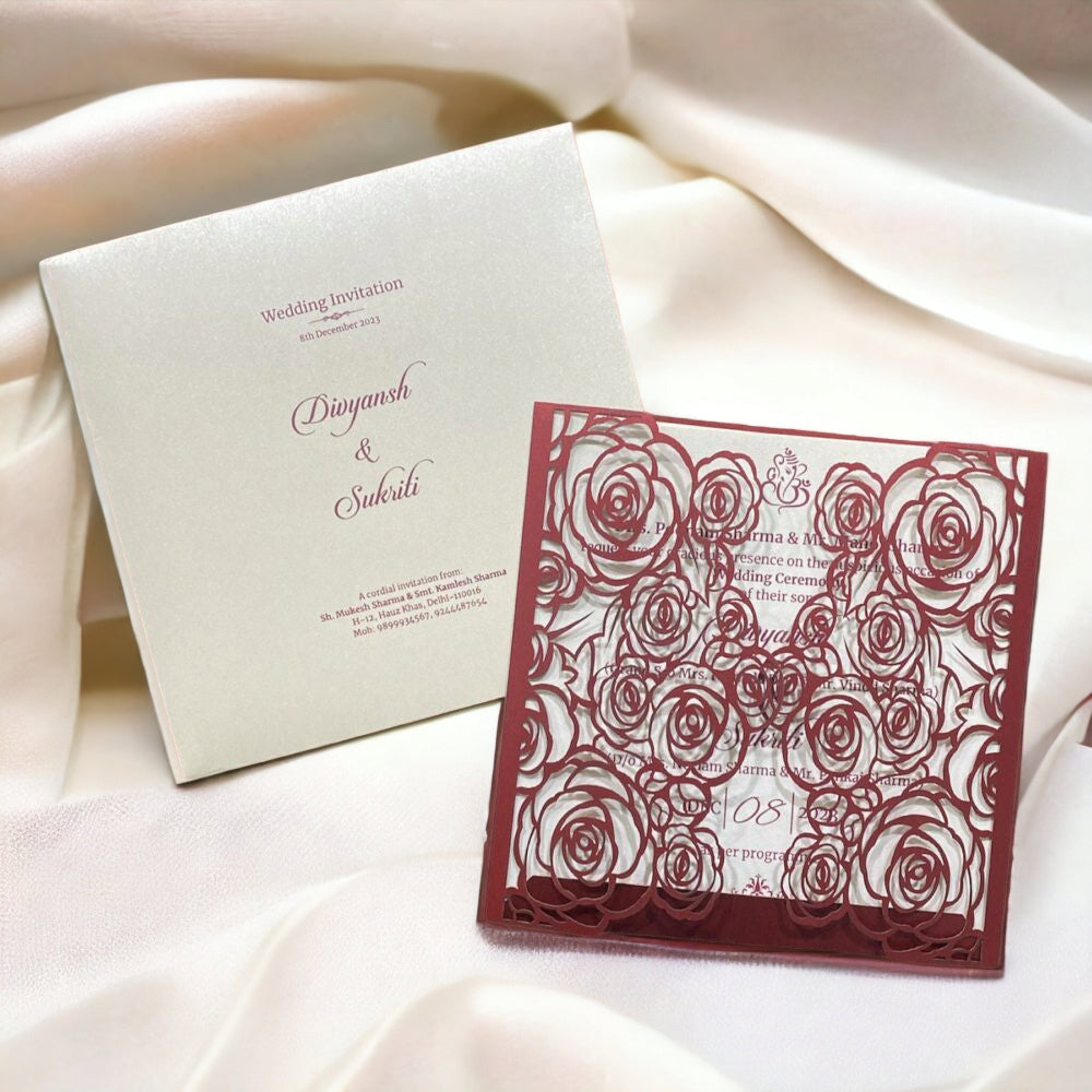 KL8015-1 Laser Cut Paper Wedding Card - Kalash Cards