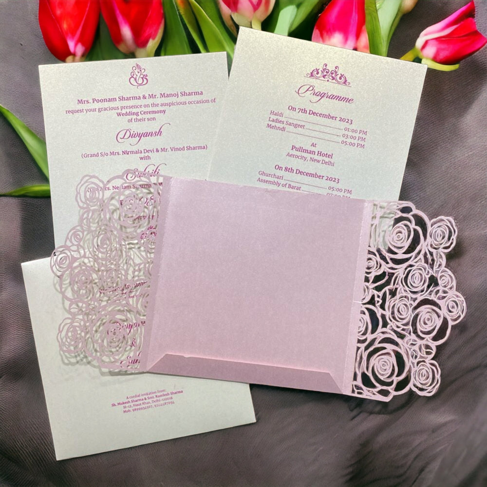 KL8015-4 Laser Cut Paper Wedding Card - Kalash Cards