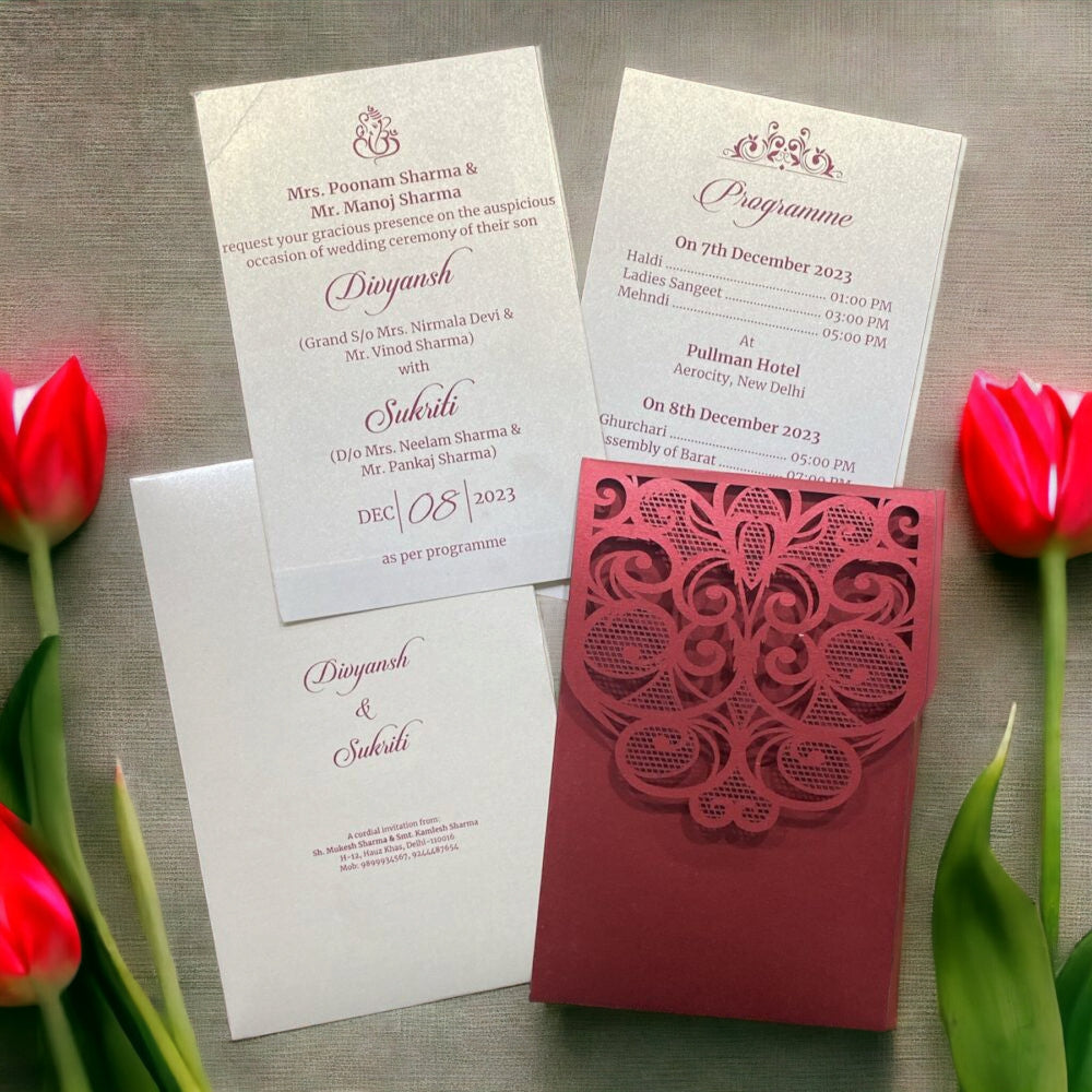 KL8005-1 Laser Cut Paper Wedding Card - Kalash Cards