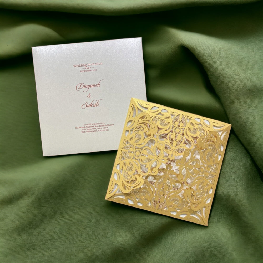 KL8016-3 Laser Cut Paper Wedding Card - Kalash Cards
