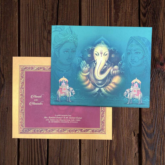 KL0221 Ganesha Thick Wedding Card - Kalash Cards