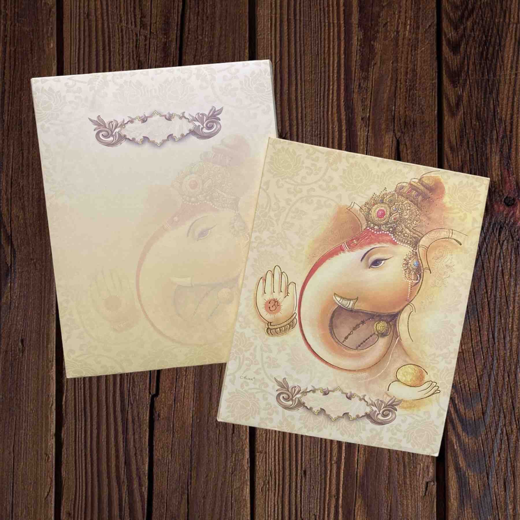 KL03651 Ganesha Thick Wedding Card - Kalash Cards