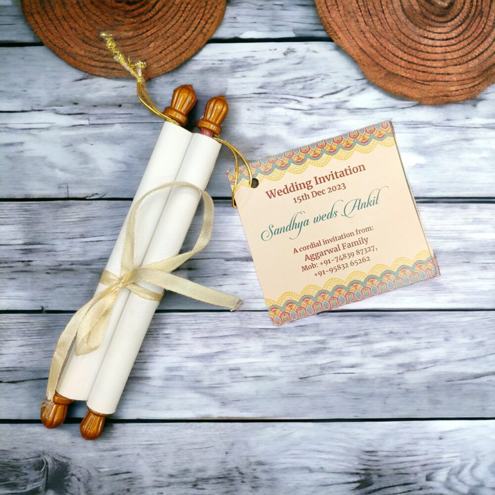 KL2006 Paper Scroll Wedding Card with Tag - Kalash Cards