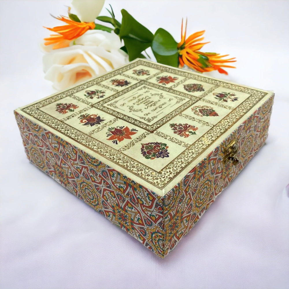 KL2044S1B Royal Pattern MDF Dry Fruit Gift Box with 2 Card Inserts (2 Jars) - Kalash Cards