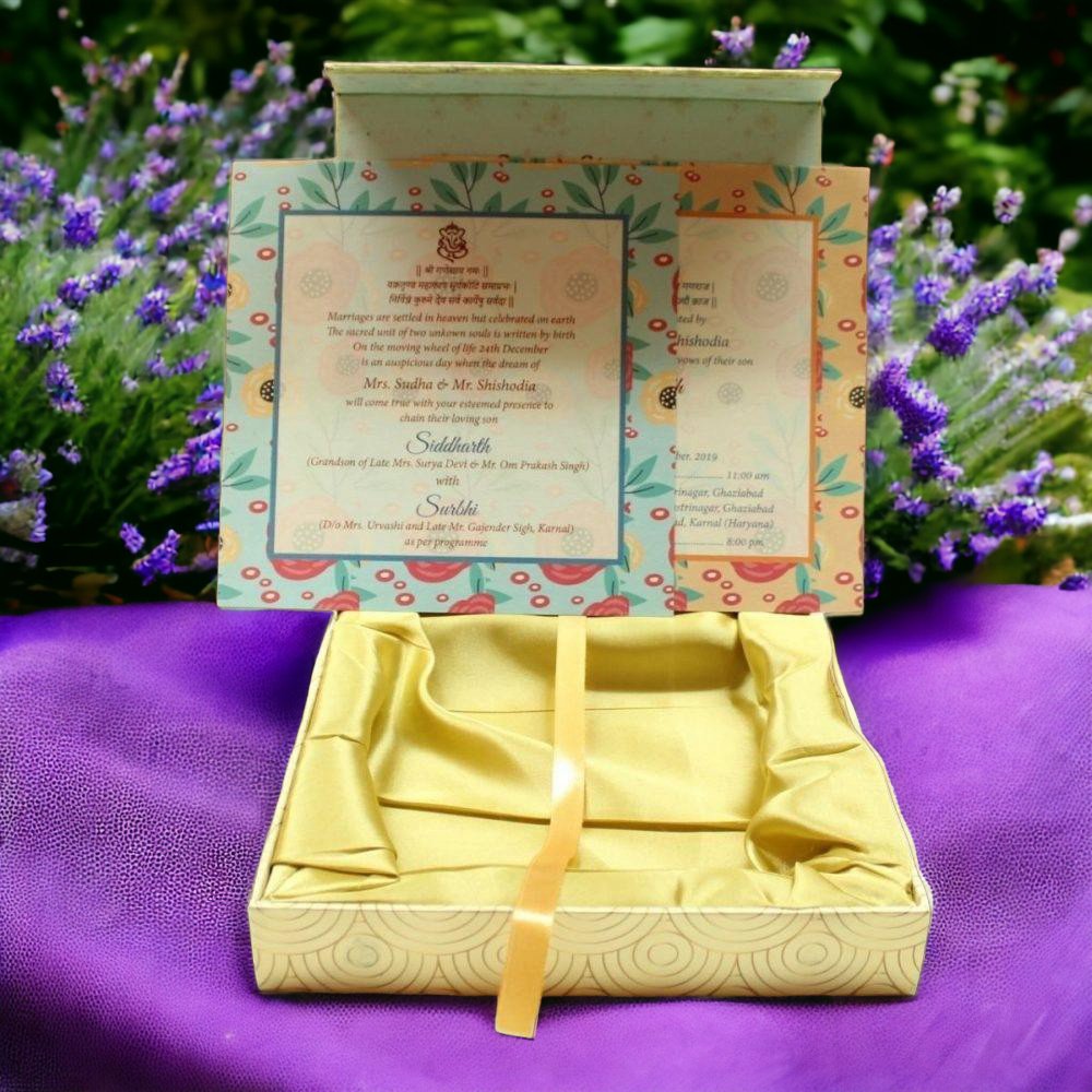 KL2045S1B Save the Date Floral Design MDF Mithai & Dry Fruit Gift Box with 2 Card Inserts - Kalash Cards