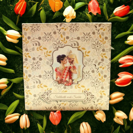 KL2053S1B Customised Photo Floral Design MDF Mithai & Dry Fruit Gift Box with 2 Card Inserts - Kalash Cards