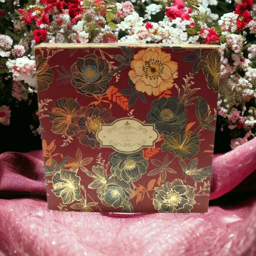 KL2061S2B Gold Foil Floral Print MDF Dry Fruit Gift Box with 2 Card Inserts (2 Jars) - Kalash Cards