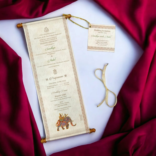 KL2063 Paper Scroll Wedding Card with Tag - Kalash Cards