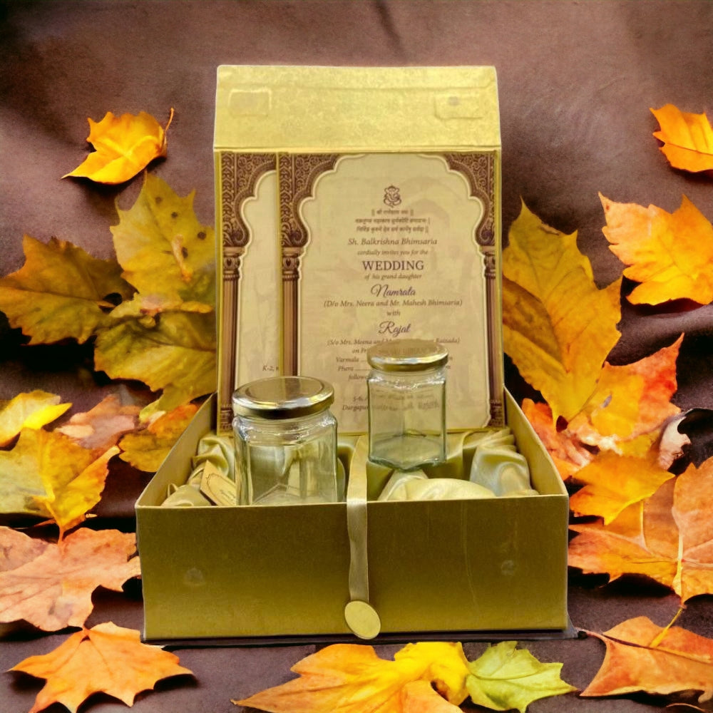 KL2073 Ganesha Design Cardboard Dry Fruit Gift Box with 2 Card Inserts (2 Jars) - Kalash Cards