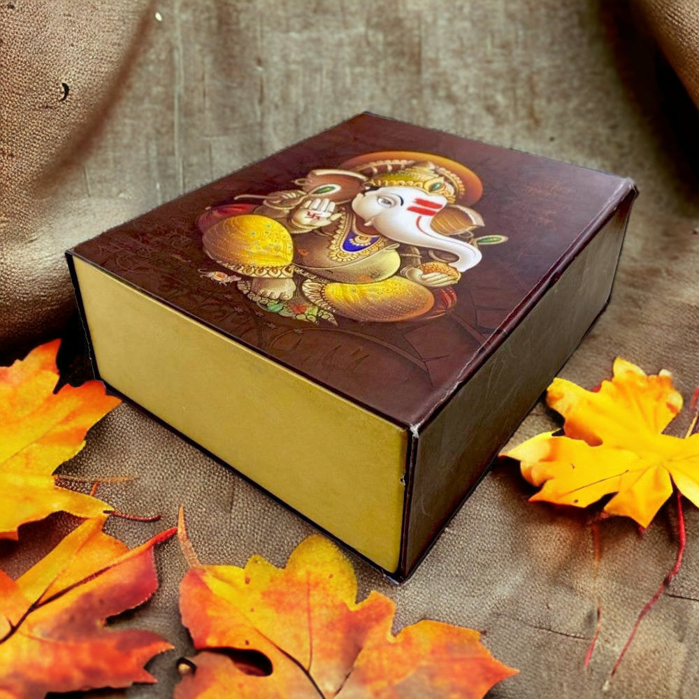 KL2073 Ganesha Design Cardboard Dry Fruit Gift Box with 2 Card Inserts (2 Jars) - Kalash Cards