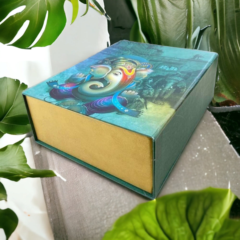 KL2074 Ganesha Design Cardboard Dry Fruit Gift Box with 2 Card Inserts (2 Jars) - Kalash Cards