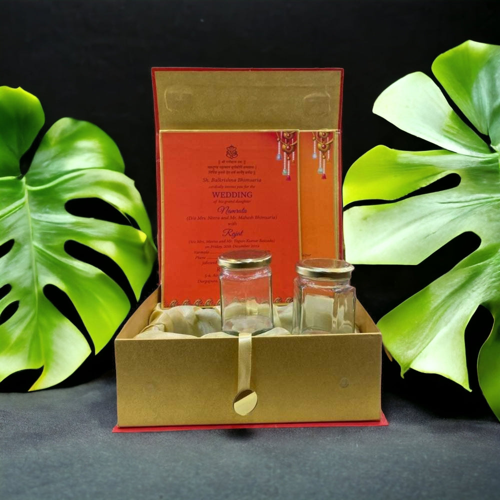 KL2078 Ganesha Design Cardboard Dry Fruit Gift Box with 2 Card Inserts (2 Jars) - Kalash Cards