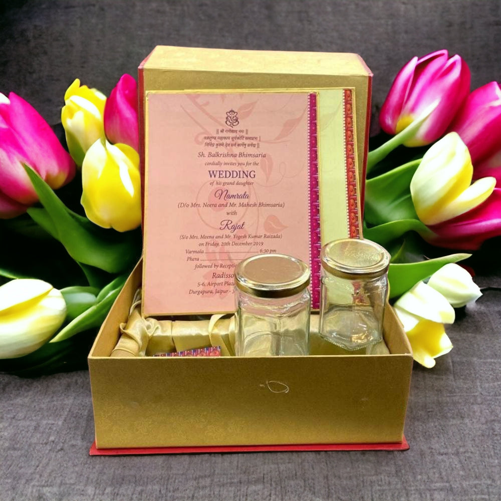 KL2079 Ganesha Design Cardboard Dry Fruit Gift Box with 2 Card Inserts (2 Jars) - Kalash Cards