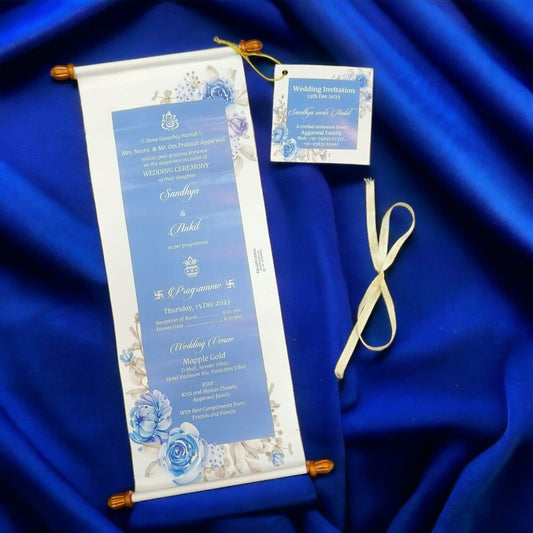 KL2091 Paper Scroll Wedding Card with Tag - Kalash Cards