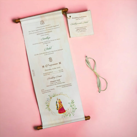 KL2103 Paper Scroll Wedding Card with Tag - Kalash Cards