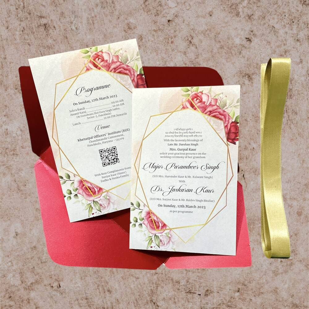 KL2106-2 Four Fold Wrap Paper Wedding Card - Kalash Cards