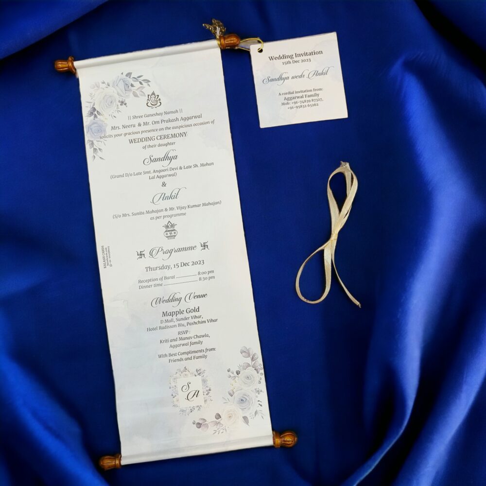 KL2126 Paper Scroll Wedding Card with Tag - Kalash Cards