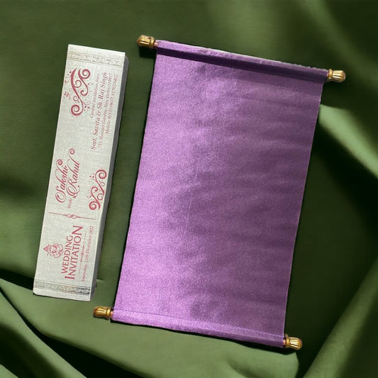 KL25 Satin Fabric Scroll Wedding Card - Kalash Cards