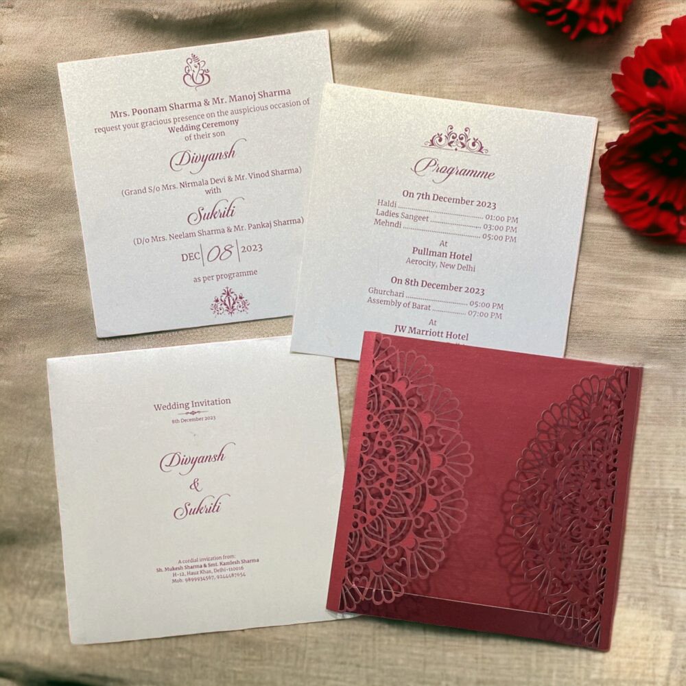KL8009-1 Laser Cut Paper Wedding Card - Kalash Cards