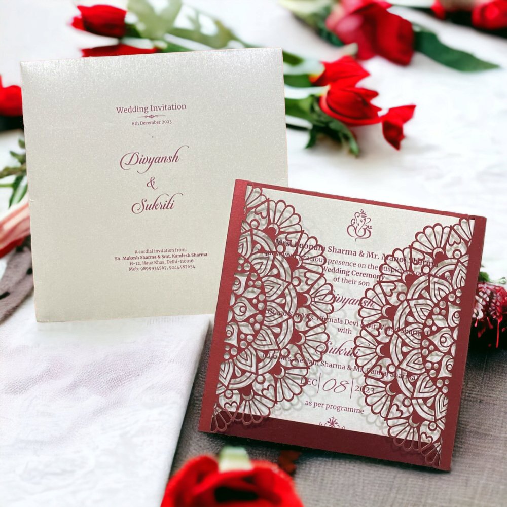 KL8009-1 Laser Cut Paper Wedding Card - Kalash Cards