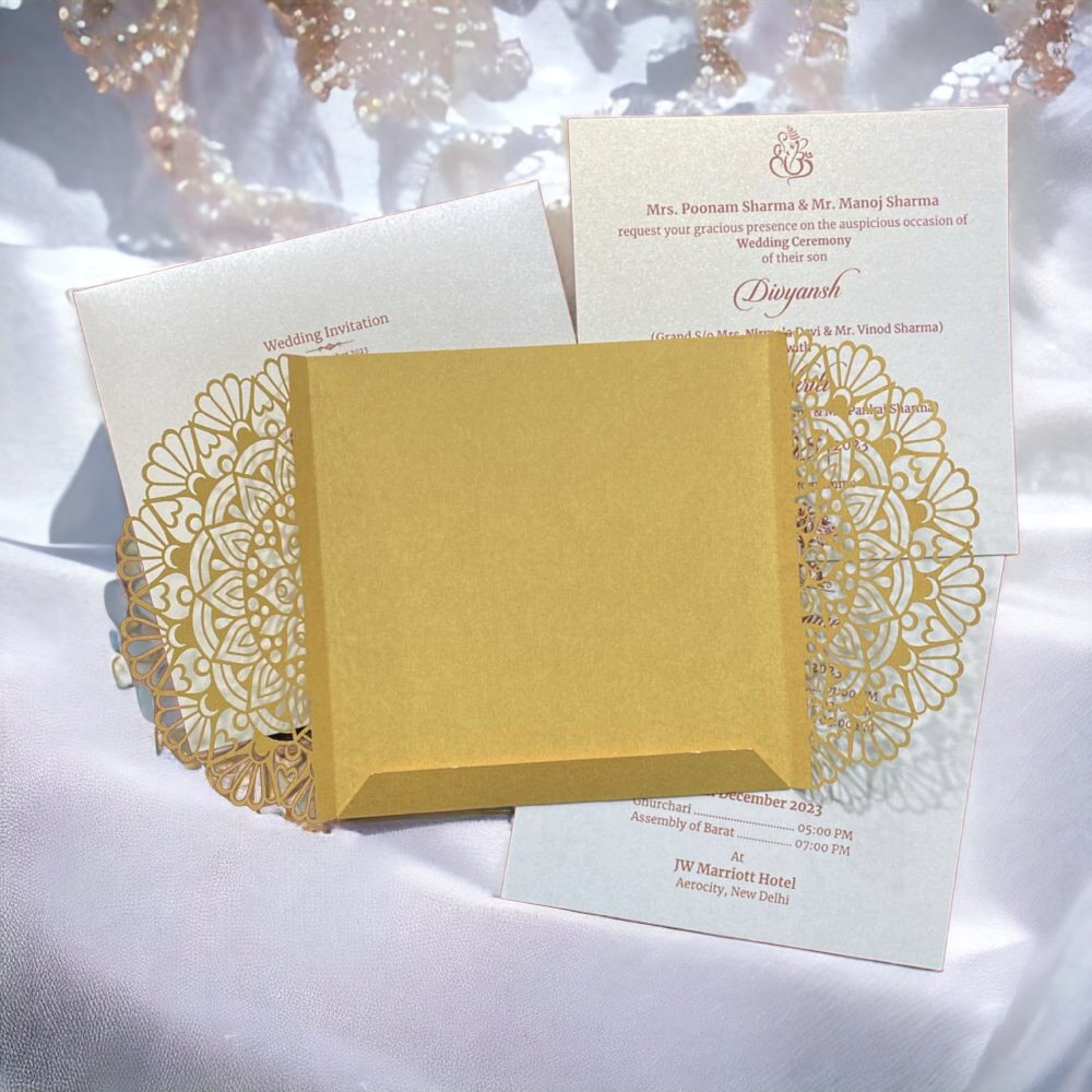 KL8009-3 Laser Cut Paper Wedding Card - Kalash Cards