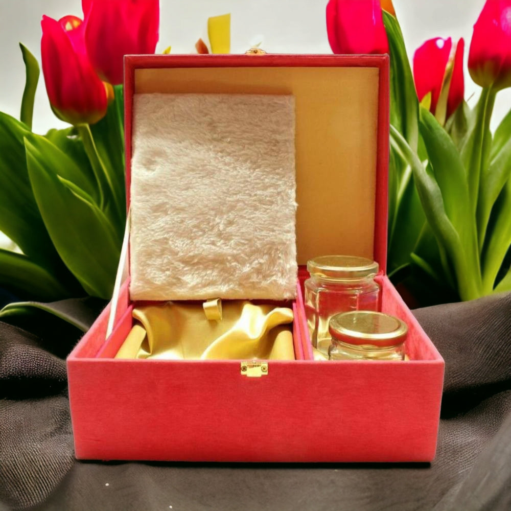 KL9005B Velvet Fabric MDF Wedding Invitation Box with 2 Inserts (2 Jars) - Kalash Cards