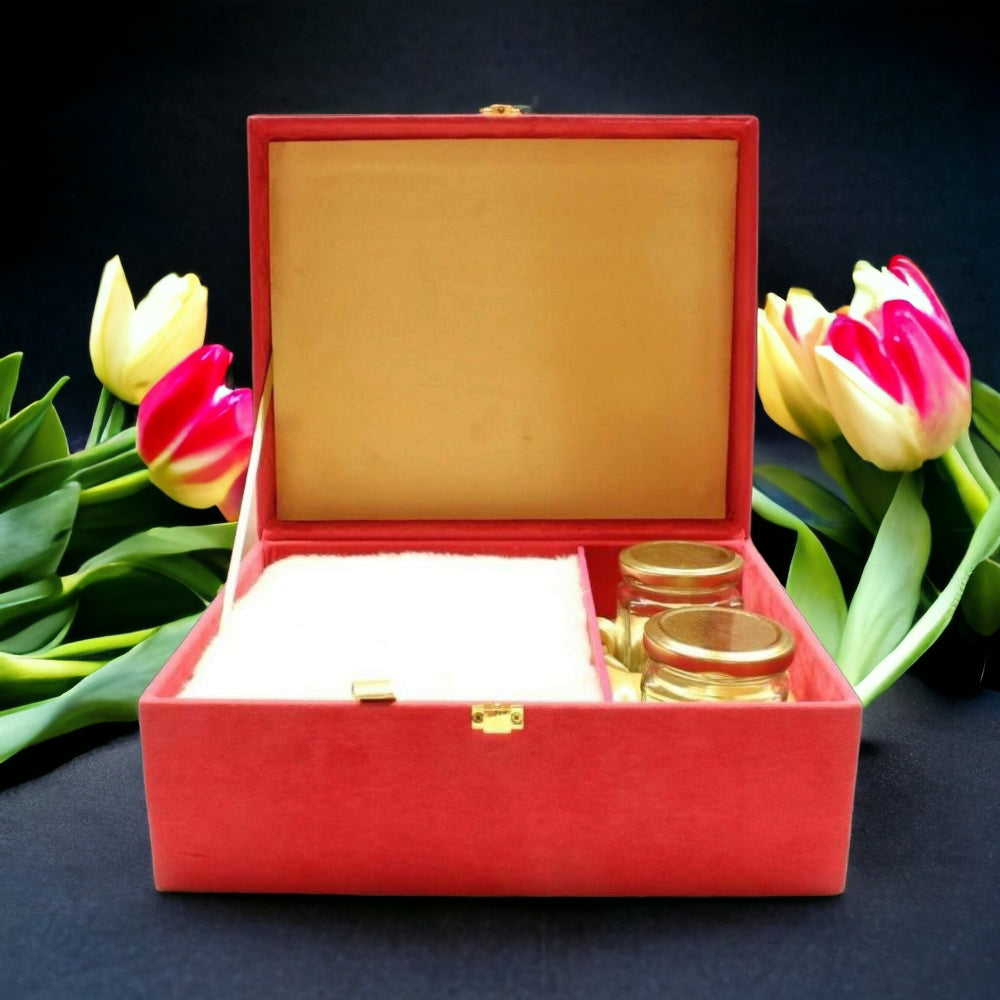 KL9005B Velvet Fabric MDF Wedding Invitation Box with 2 Inserts (2 Jars) - Kalash Cards